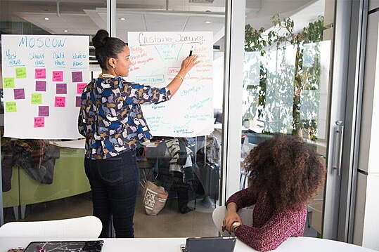 Woman presenting information